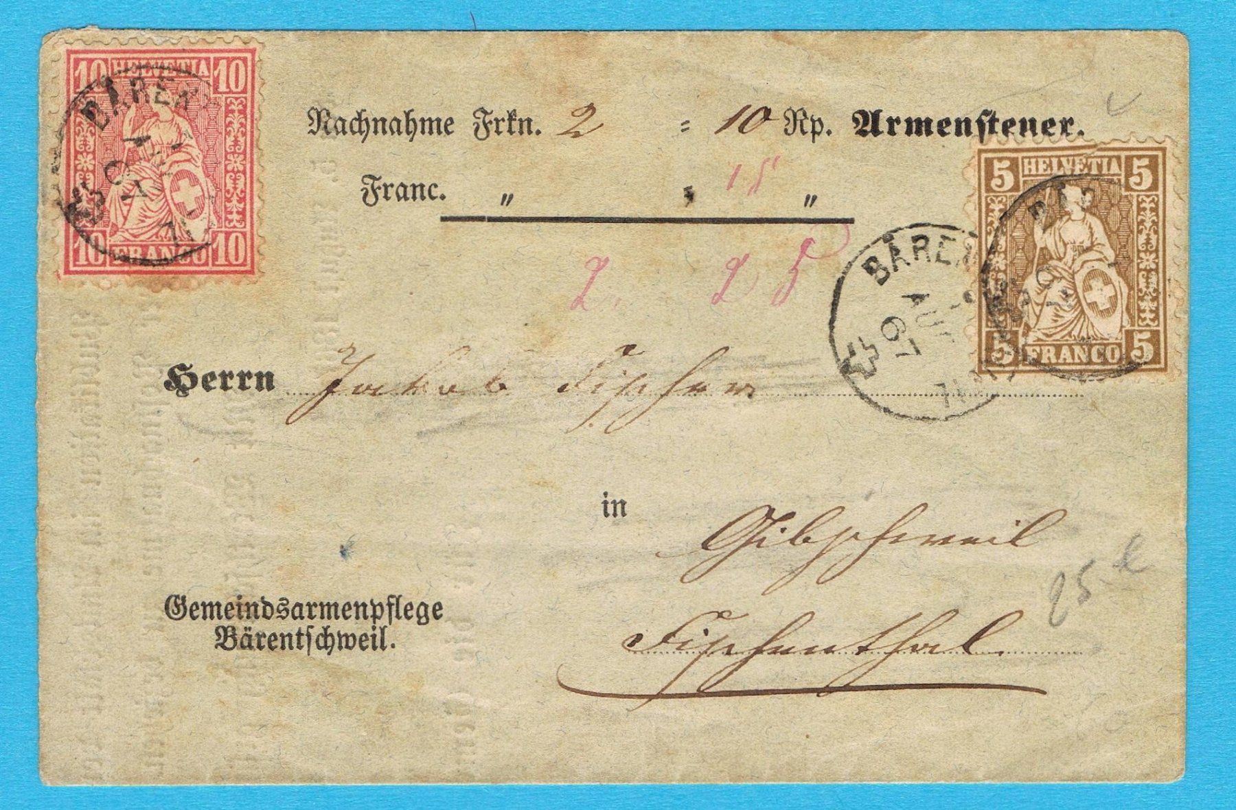 Alle Briefmarken: Mischfrankatur sitzende Helvetia – Gebraucht aus Biberstein von Jura39