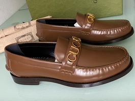 GUCCI CARA Logo Snaffle Embellished Slip On Loafers 44 NEU