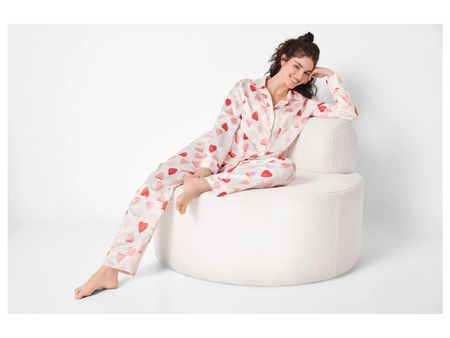 💗ESMARA💗 Herzen Muster Satin-Pyjama Weiss/Rot S 36/38