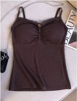 NEUES Top mit Brust Pads uni dunkelbraun Gr. XS - 226383