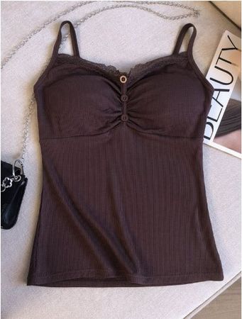 NEUES Top mit Brust Pads uni dunkelbraun Gr. XS - 226383