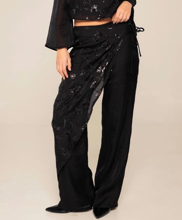 Neue The-Are Schwarze Hose mit Wickel-Detail Spitze wide leg