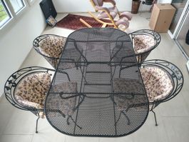 Gartenset Tisch & 4 Stühle Metall mit Polster, top 
