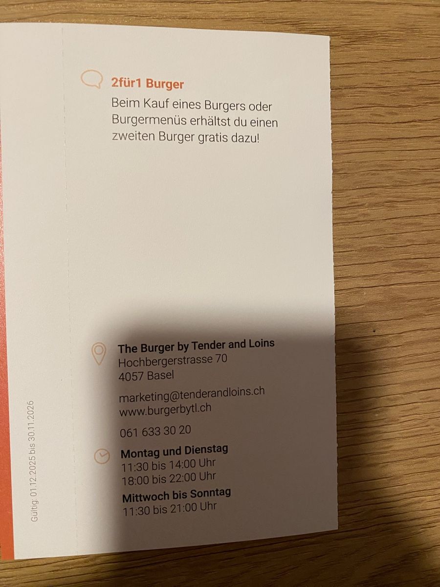 Buoni: 2:1 Gutschein Burger in Basel – Nuovo (secondo la descrizione) da Liestal venduto da Knight87 1