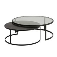 Schachteltische aus Sicherheitsglas und schwarzem Metall