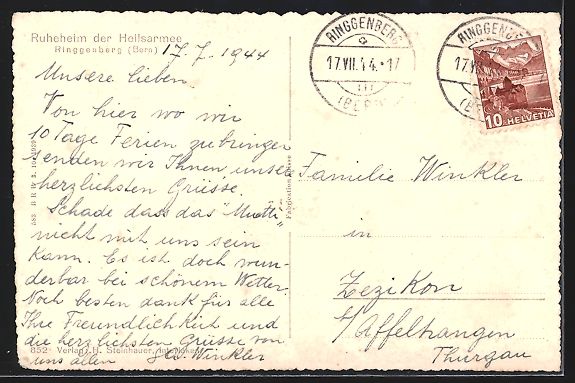 Cartoline postali: Ringgenberg, Ruheheim der Heilsarmee aus – Usato da Berlin venduto da bartko-reher 1
