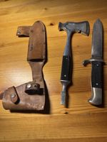Ensemble couteau et hachette vintage en cuir, idéal camping 