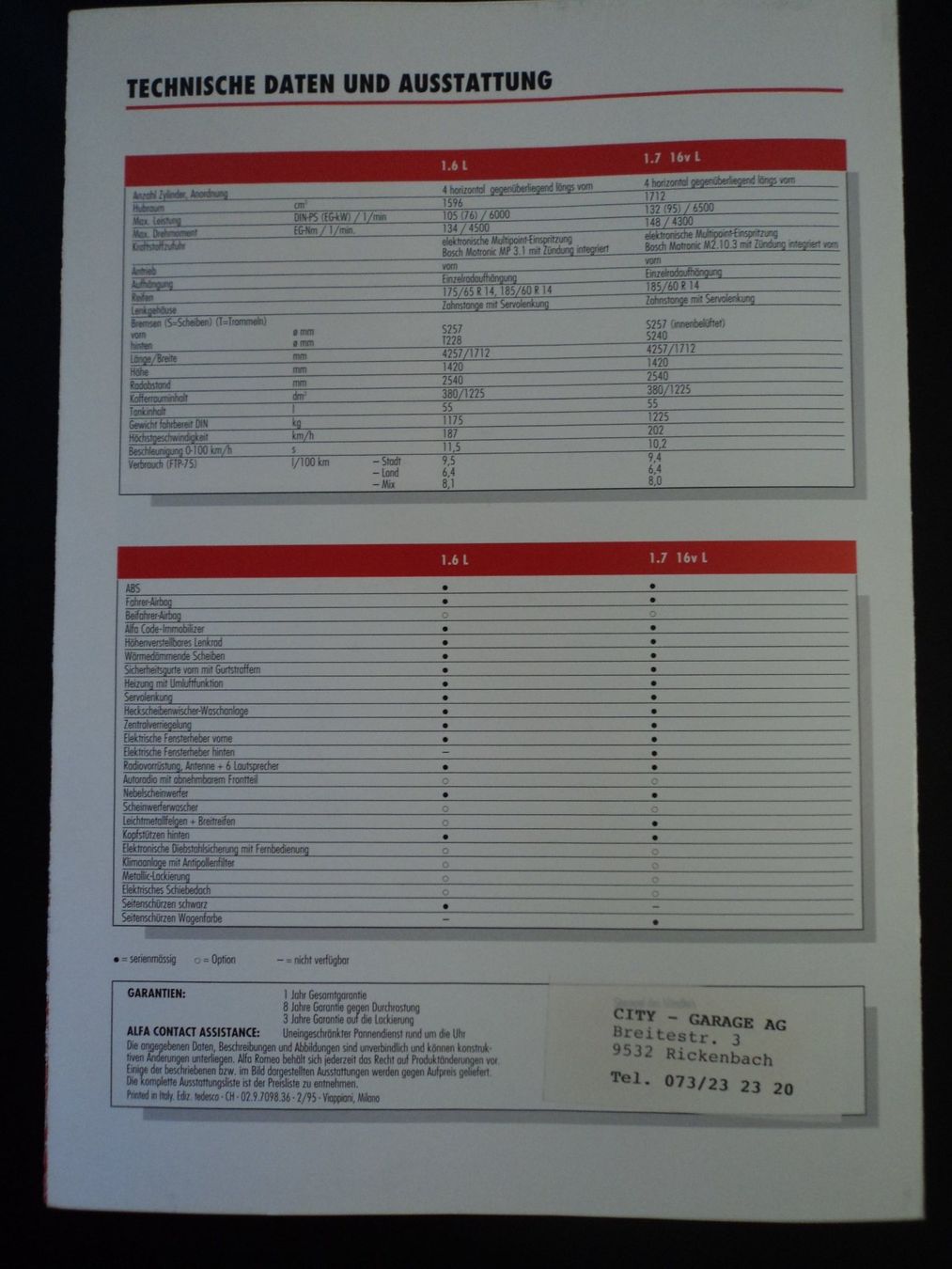 Alfa Romeo Documenti: Prospekt Alfa Romeo 146 1995 – Usato da Schwarzenburg venduto da modelCARama 4