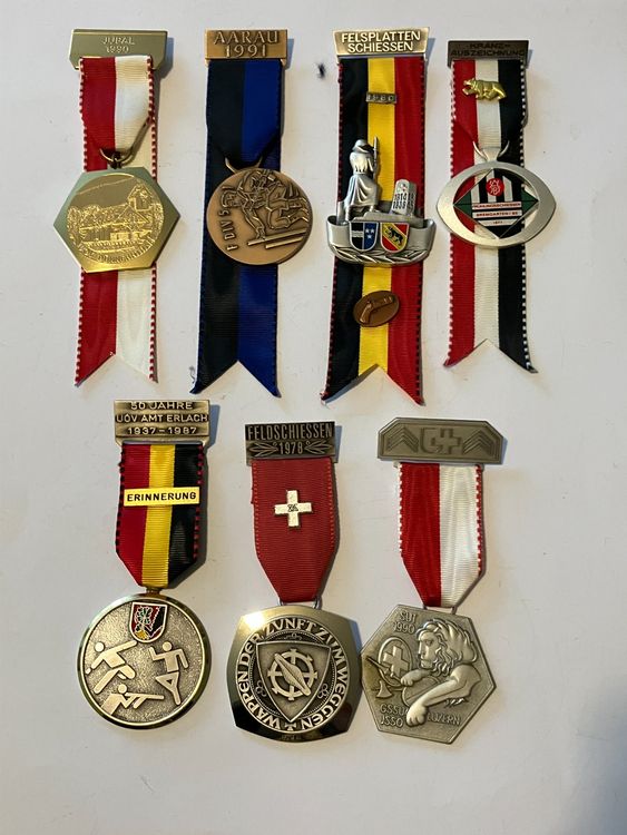 Medaillen: 7 Schützenmedaillen Schweiz, div. Jhg. div. Orte – Gebraucht aus Basel von djwwpp