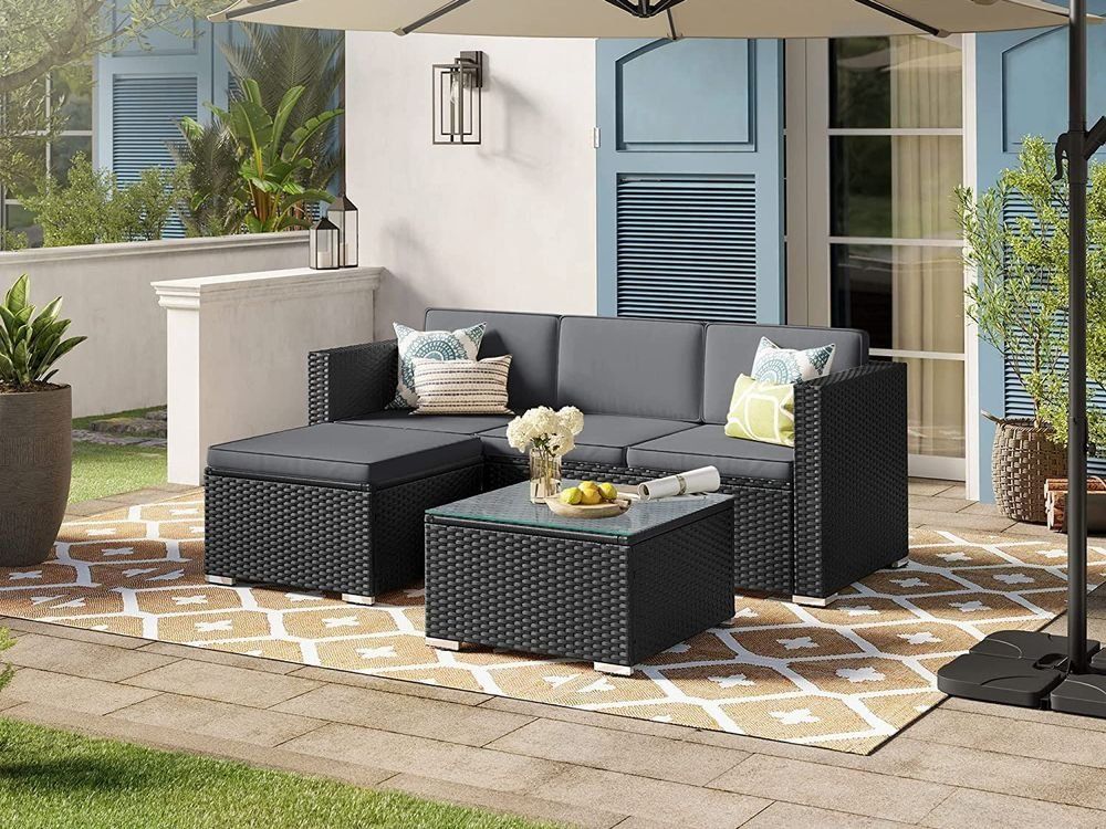 Divani: Gartenmöbel Polyrattan Ecksofa Schwarz Grau HELIOS – Nuovo e nell'imballaggio originale da Lachen SZ venduto da MAMORU-MOEBEL 6