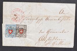 SUISSE 1850/51 POSTE LOCALE CROIX ENCADRÉE RAYON I MIT ATT.