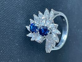 Saphir-Diamant-Ring in WG - Edles Design! - Grösse; 54!
