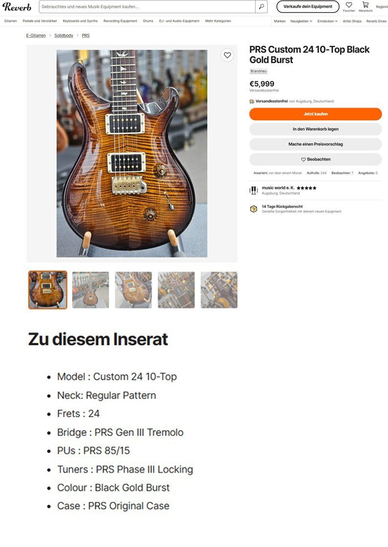 PRS Musikinstrumente: PRS Custom 24 Black Gold Wrap 2011 USA – Neu (gemäss Beschreibung) aus Untersiggenthal von Fox53 9