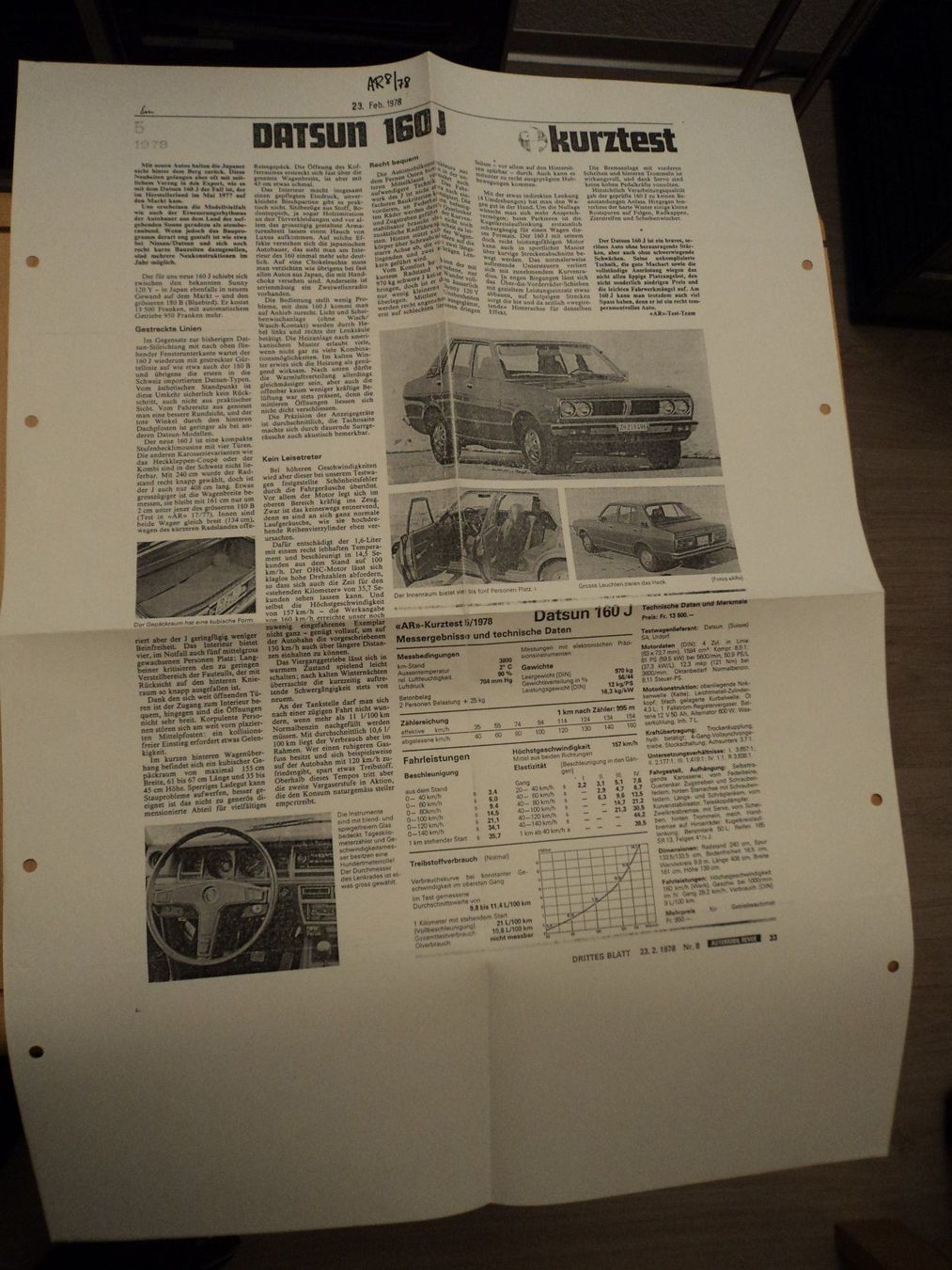 Datsun Documenti: Prospekt Test AR Datsun 160J von 1978 – Usato da Schwarzenburg venduto da modelCARama 3