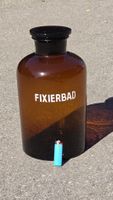 Glasflasche FIXIERBAD braun mit Deckel gebraucht, Apotheke 