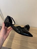 Damen Lack Pumps Schwarz Mini Heel Schnalle Gr43 Neu