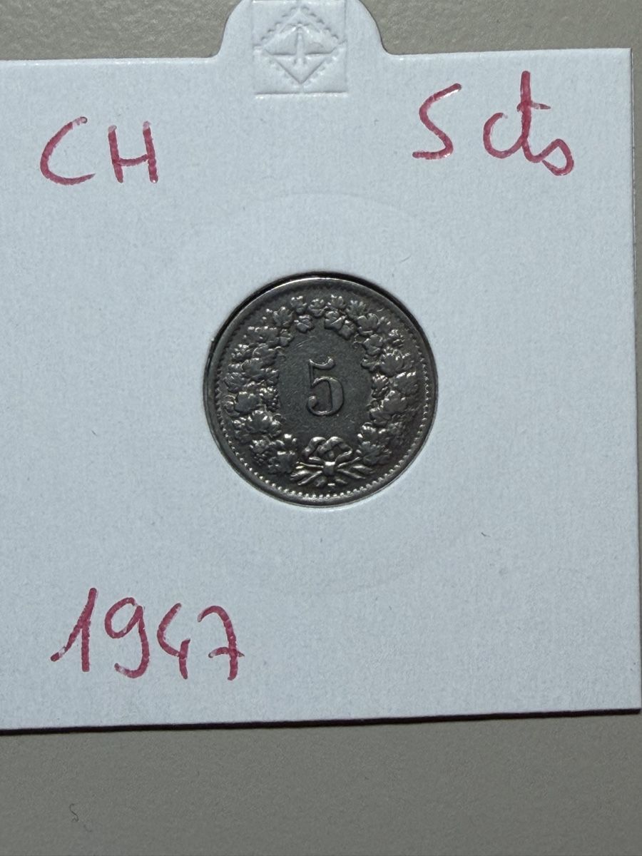 Tutti le monete: CH - 5 cts - 1947 – Usato da Payerne venduto da Mike1682