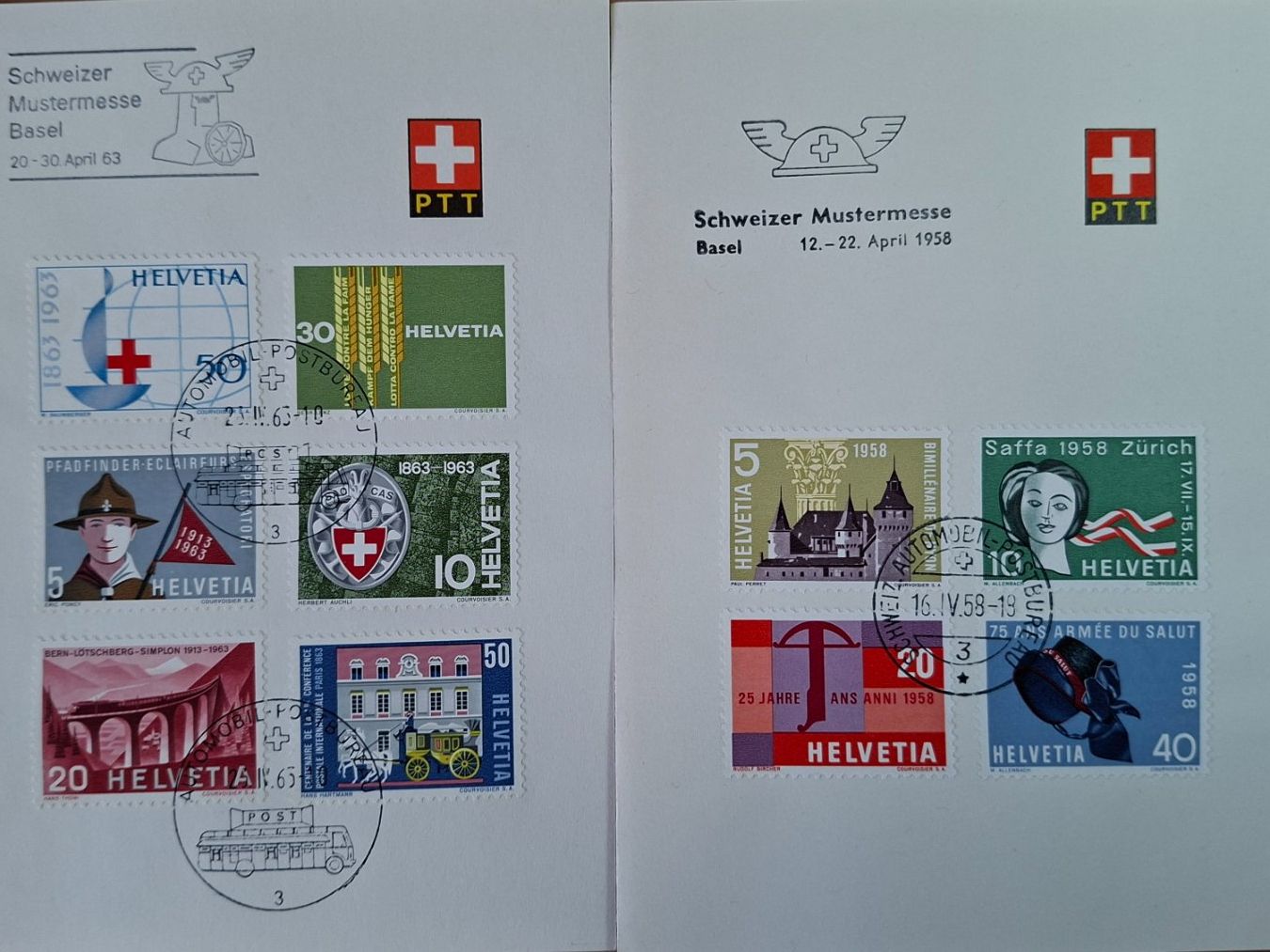 Tutti i francobolli: CH334 - 2 feuillets PTT Muster Messe 1958 / 1963 – Usato da Trélex venduto da Phil_Albert