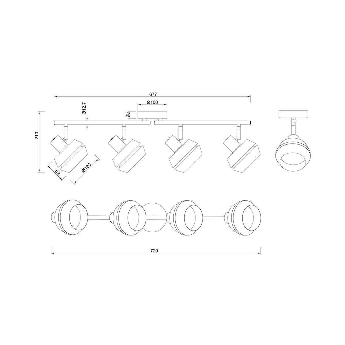 Lampade: 4er Strahler, Schwarz, Grau, 72 x 12 cm – Nuovo (secondo la descrizione) da Kreuzlingen venduto da Smart-Light 5