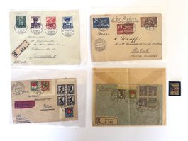 4 Briefe: Flugpost, Pro Juventute und Rayon II