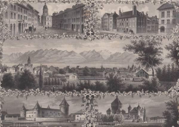 Incisioni: SOUVENIR DE MORGES, STAHLSTICH, 1865 – Usato da Grüningen venduto da Kartensammler 2