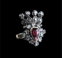 Antik Style Ring Diamanten Granat Gold 18kt 750 Silber