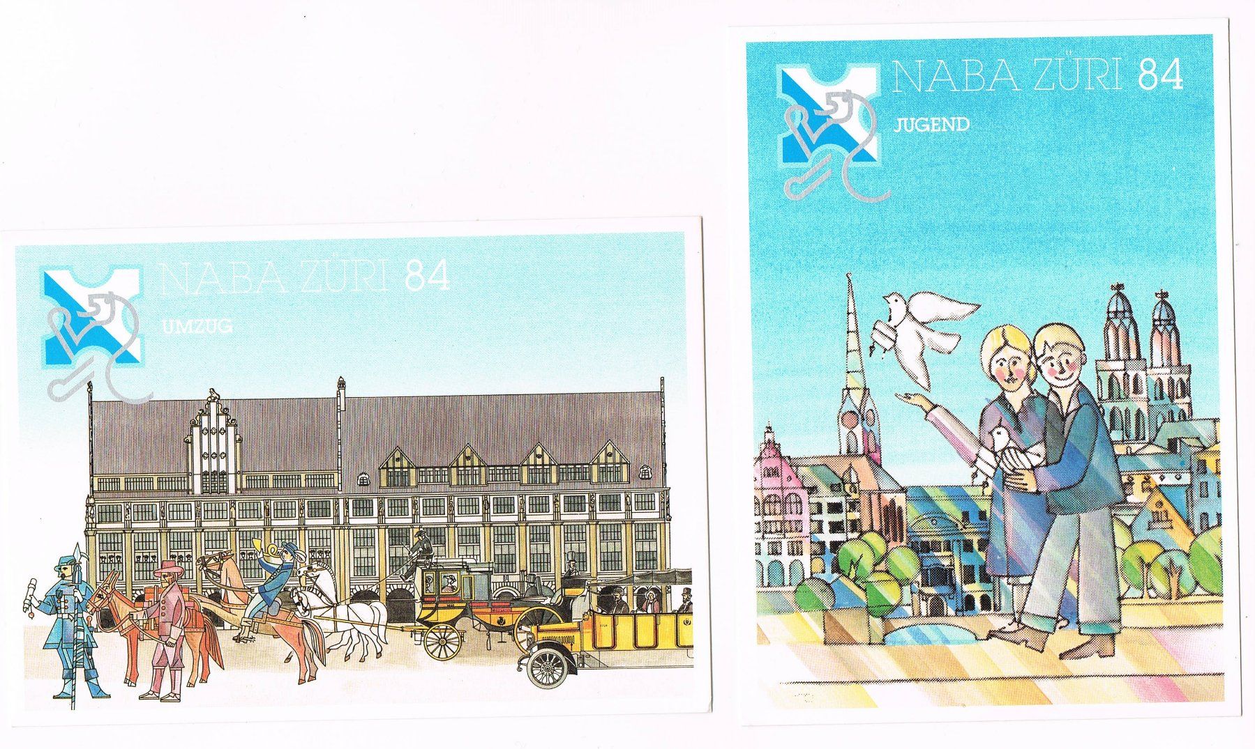 Alle Briefmarken: NABA Zürich 84, 2 Maximumkarten – Gebraucht aus Buchs AG von Baerfisch 2