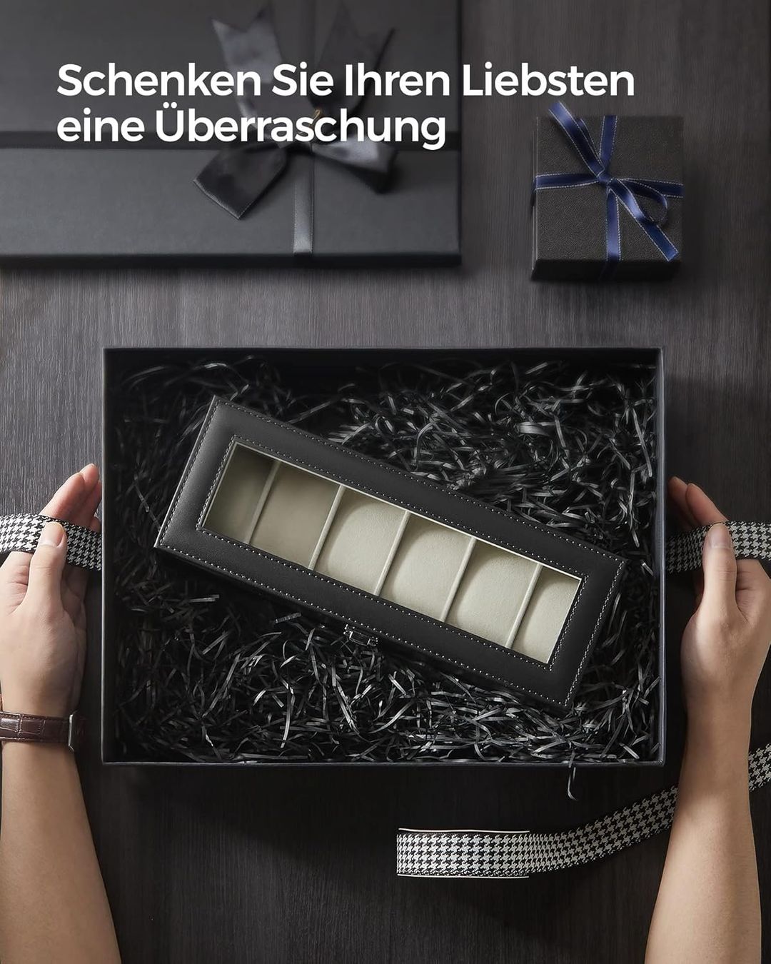 Scatole porta orologi: Uhrenbox 6 Fächer Glasdeckel Schmuckbox schwarz beige – Nuovo e nell'imballaggio originale da Wittenbach venduto da SELVARO 2