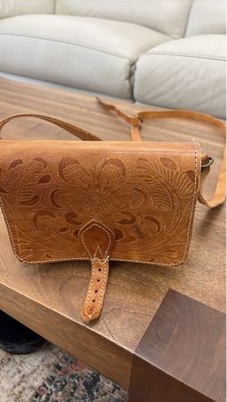 Vintage Leder Tasche mit Blumenmuster, Handgemacht! Neu