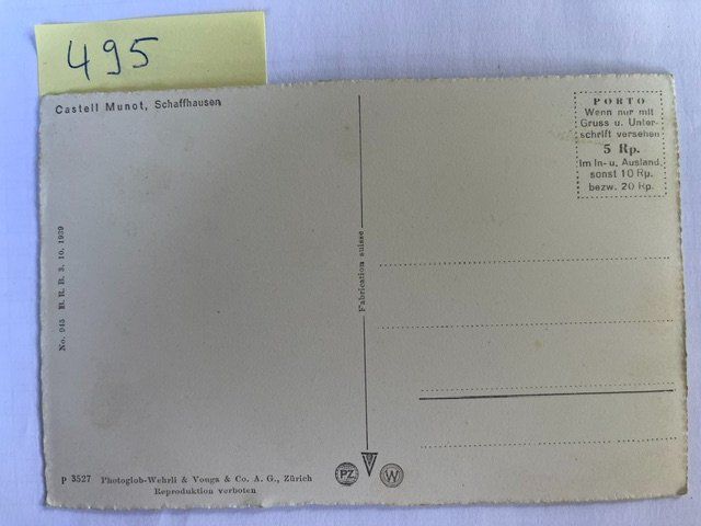 Ansichtskarten: alte Ansichtskarte Schaffhausen Munot, 1939 – Gebraucht aus Niederwil AG von dahu75 1
