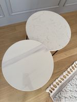 Beistelltische rund 2er Set Marmorplatten, schwarze Beine