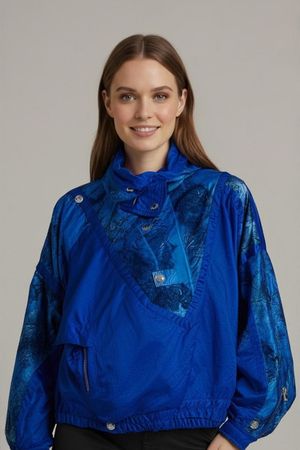 Vintage ORAGI Blaue Windjacke mit abstraktem Muster