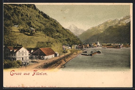 Cartes postales: Flüelen, Totalansicht aus der Vogelscha – D'occasion à Berlin par bartko-reher