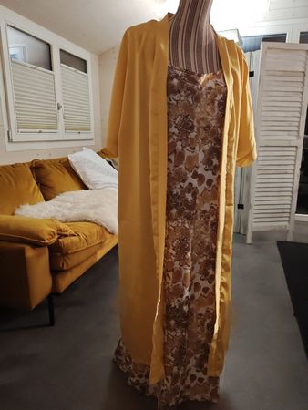 Damen Kleid mit Mantel gelb braun neu