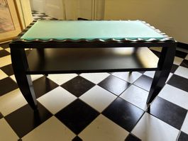 Vintage Salontisch – schwarzes Holz, satiniertes G