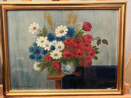 Otto Nussberger Blumen Stillleben Oel auf Platte