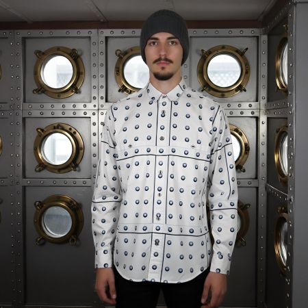 Baumwollhemd Herren | Schiff-Nieten Motiv Grösse 45