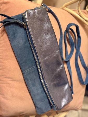 Umhängetasche Wildleder blau metallic guter Zustand