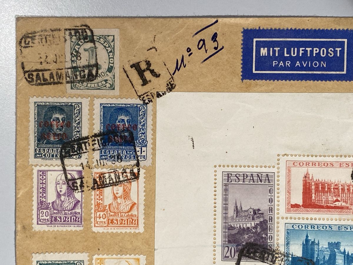 Tutti i francobolli: Spanien 1938, nach Berlin mit Block # 5 RR, top – Usato da Küssnacht a. Rigi venduto da Unique-Valuable 1