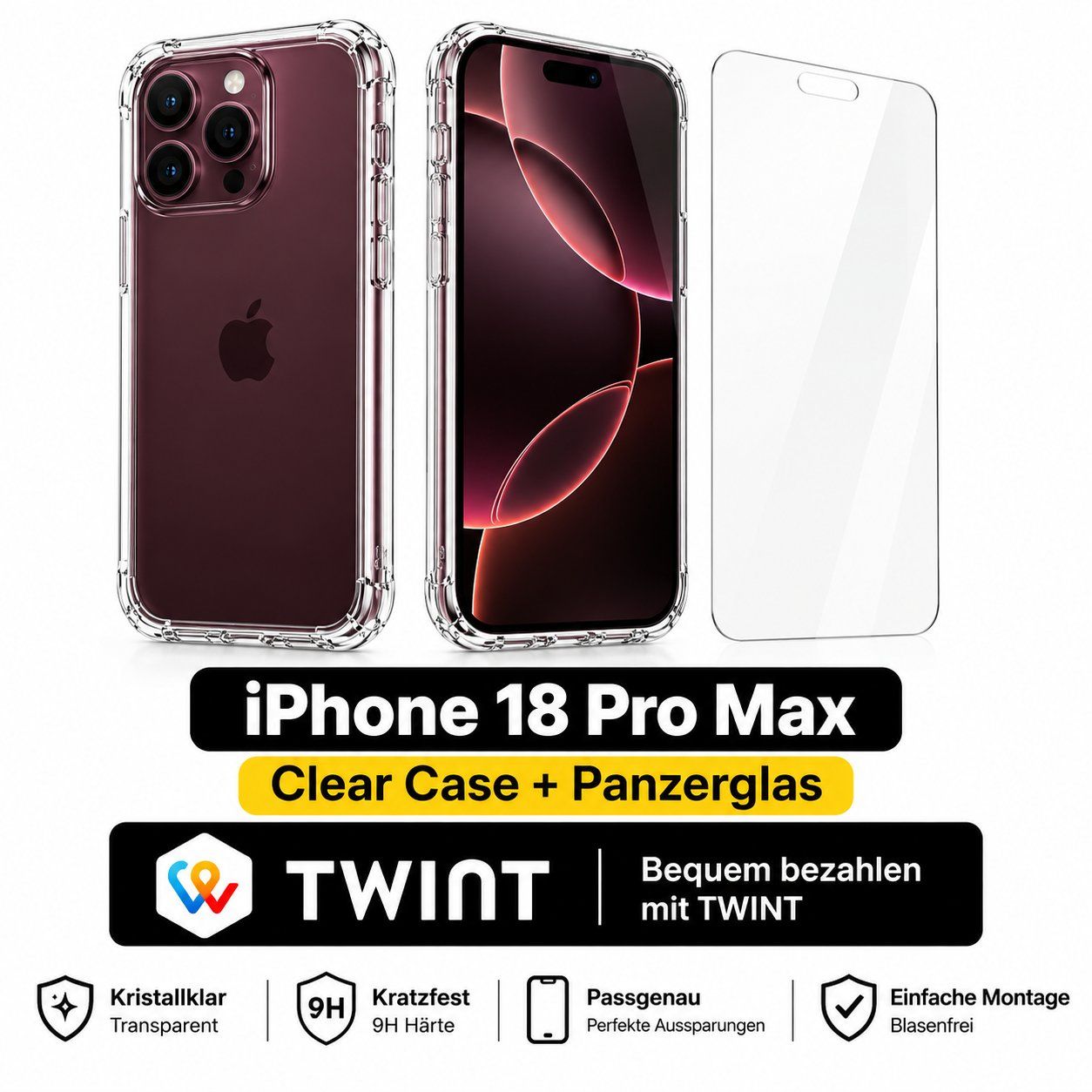 Cover & Protezioni schermo: iPhone 18 Pro Max  transparent Hülle mit Panzerglas – Nuovo e nell'imballaggio originale da Luzern venduto da Waince786