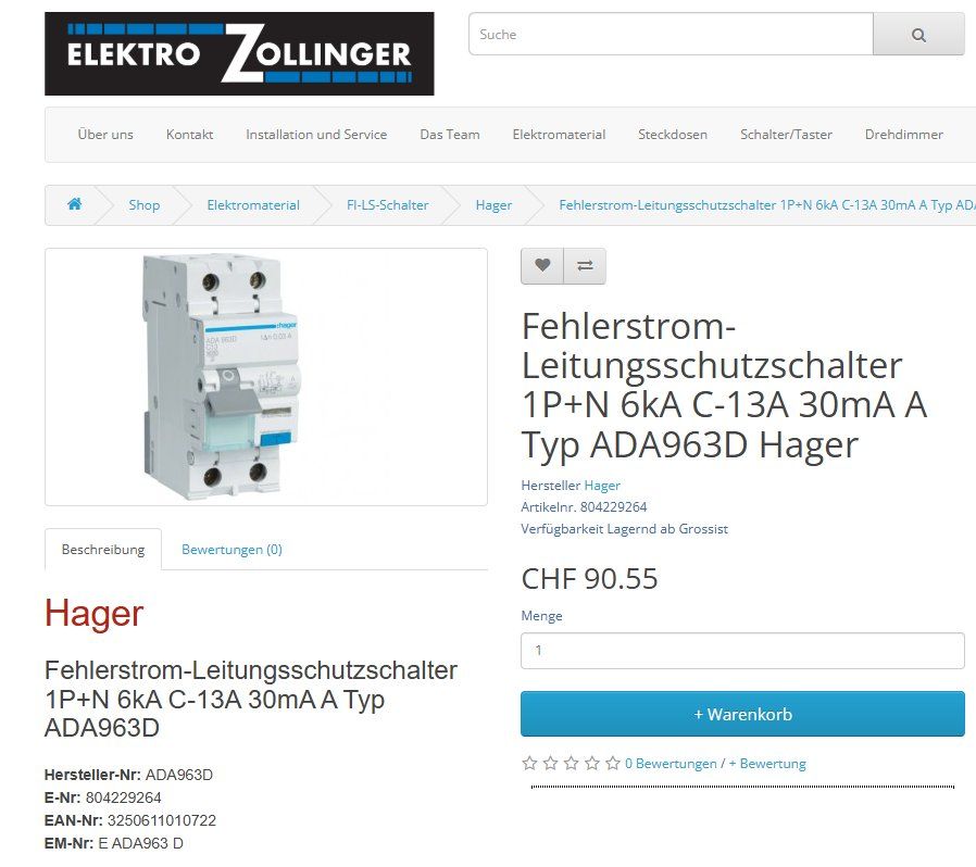 Hager Interruttori: Hager Fehlerstrom Schalter Leitungsschutzschalter 1P+N C13A – Nuovo e nell'imballaggio originale da Davos Dorf venduto da Milwaukee02 1