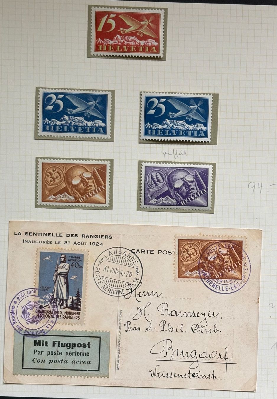 Tutti i francobolli: FLUGPOST BRIEFMARKEN – Usato da Ostermundigen venduto da Heavenmaus75