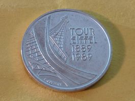 Frankreich 5 Francs "Eiffelturm" 1989 Silber **Kl. Auflage**