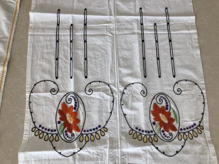 Baumwollstoff bestickt, 2 Stück, 191x67, 115x32 cm, Vintage