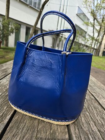 Korb: Korbtasche Leder royalblau-ANGEBOT