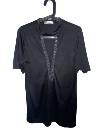 Schwarzes T-Shirt mit Schnürung, Grösse L