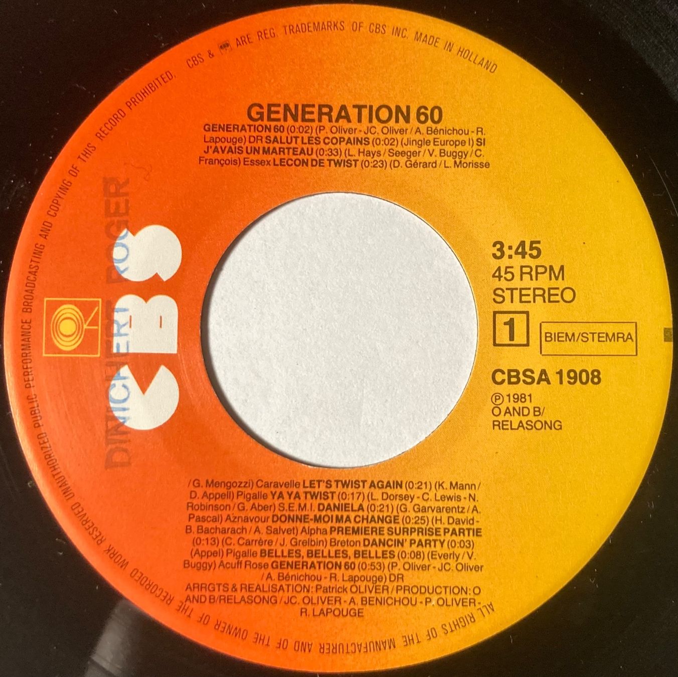 Dischi in vinile: GENERATION 60 - INTERPRETE LES HITS DES ANNEES 60 – Usato da Poliez-Pittet venduto da Newtown-Records 3