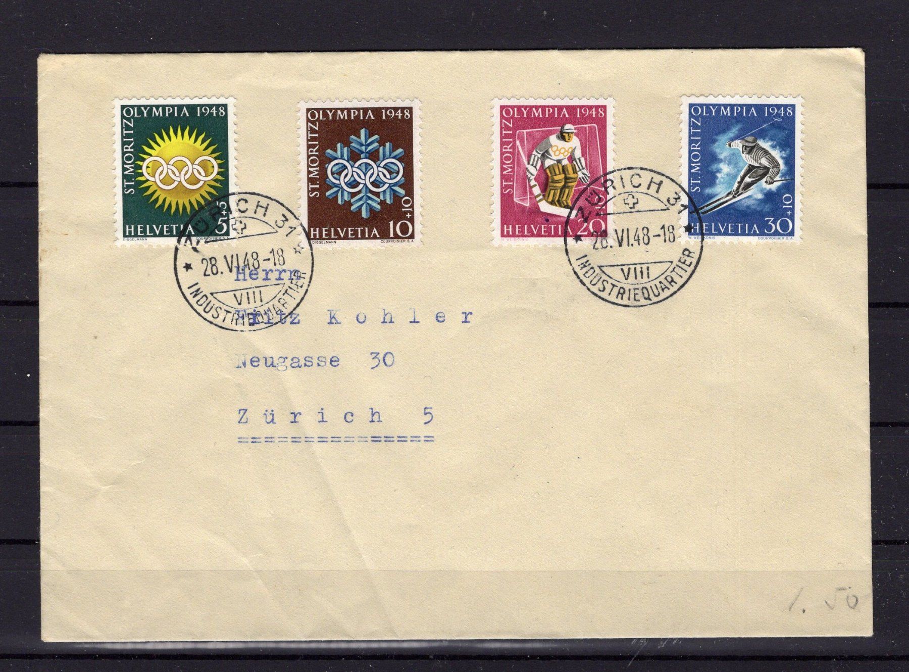 Tutti i francobolli: R2263  /  Jeux olympiques ST.-Moritz 1948 – Usato da Ste-Croix venduto da MONT-TAGNAC