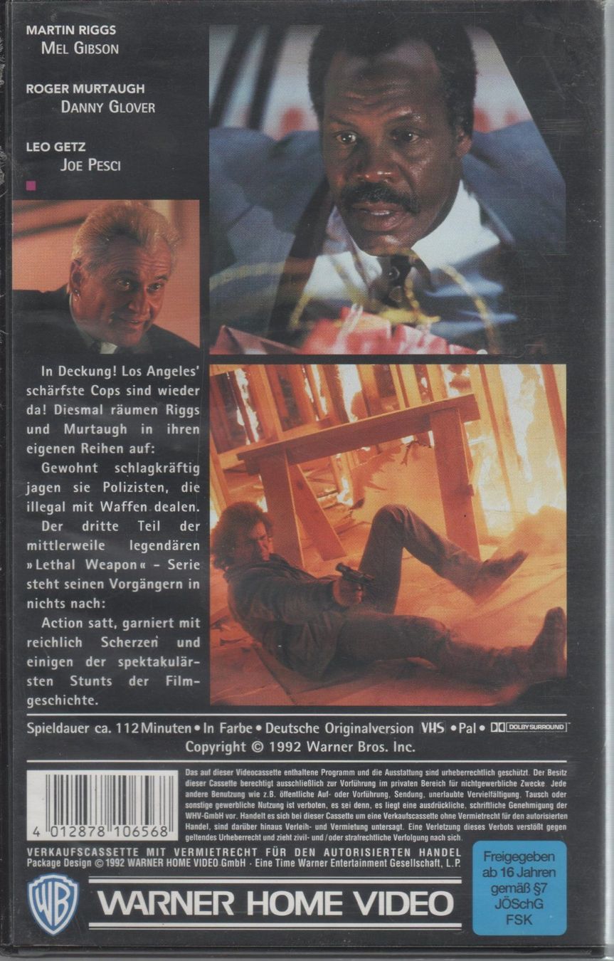 Tutti i VHS: Lethal Weapon 3 (USA 1992) Warner Home Video VHS 12475 – Usato da Remetschwil venduto da Privatflohmi 1