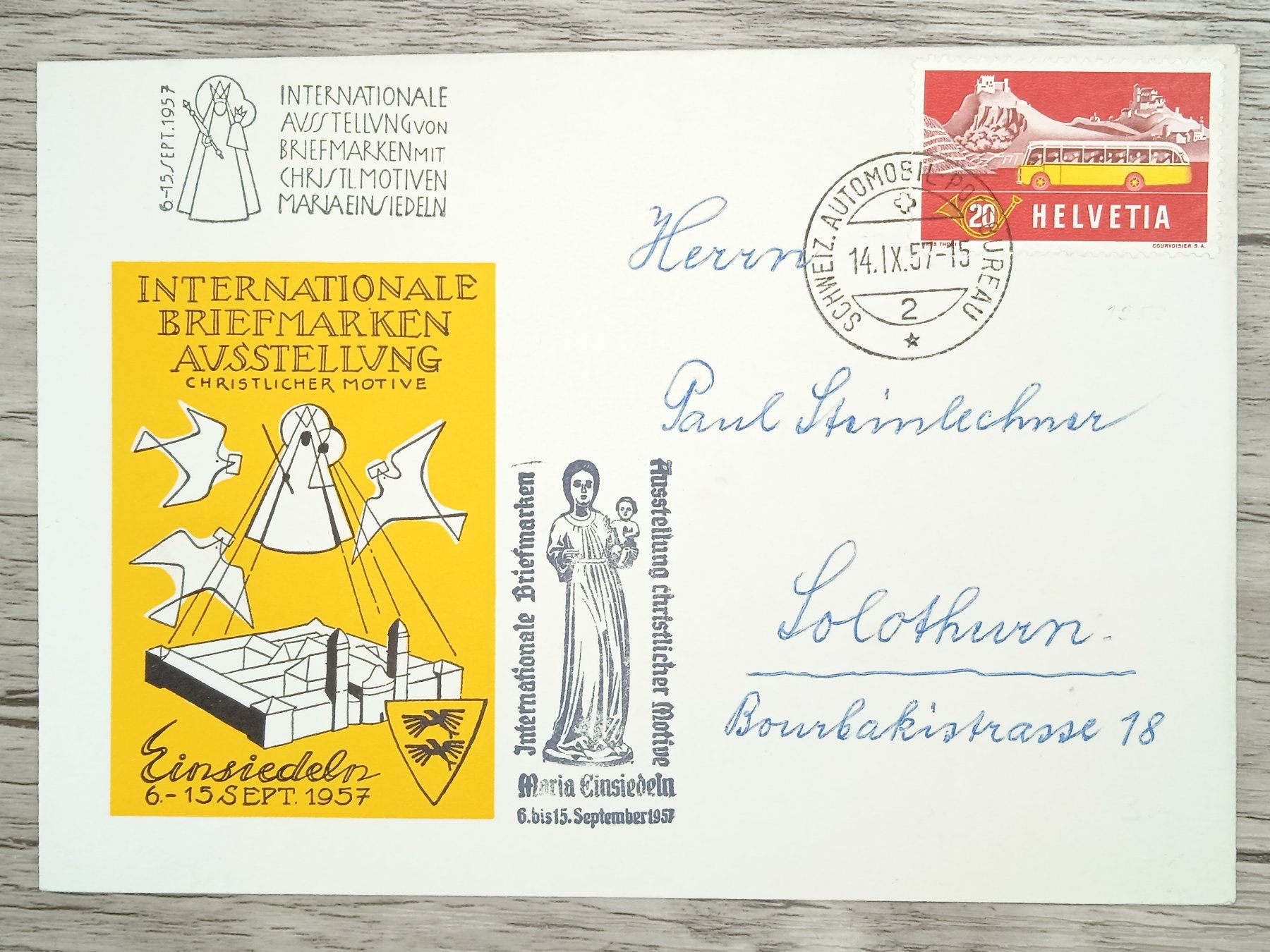 Tutti i francobolli: TR107 Enveloppe + Timbre Suisse 1957 – Usato da Cousset venduto da Patrick_Collections